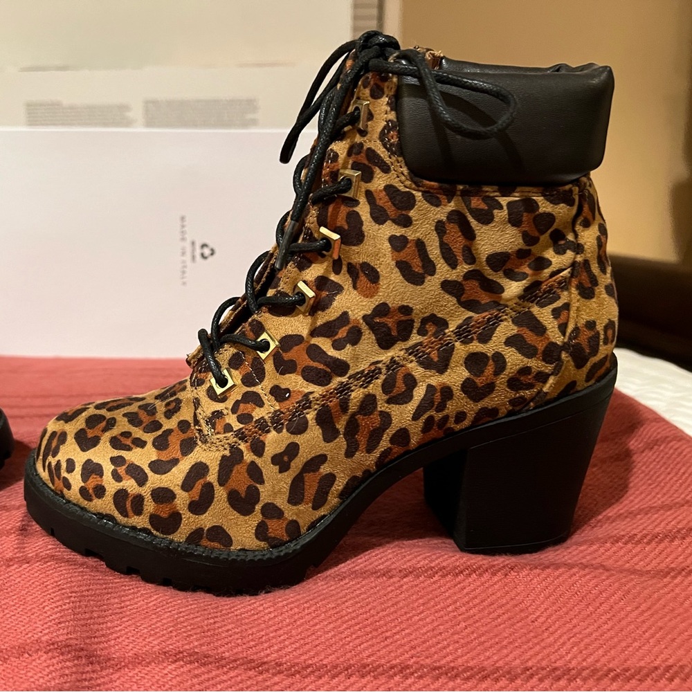 Zigi Soho Leopard Print Lace-Up Ankle Boots with Black Trim
